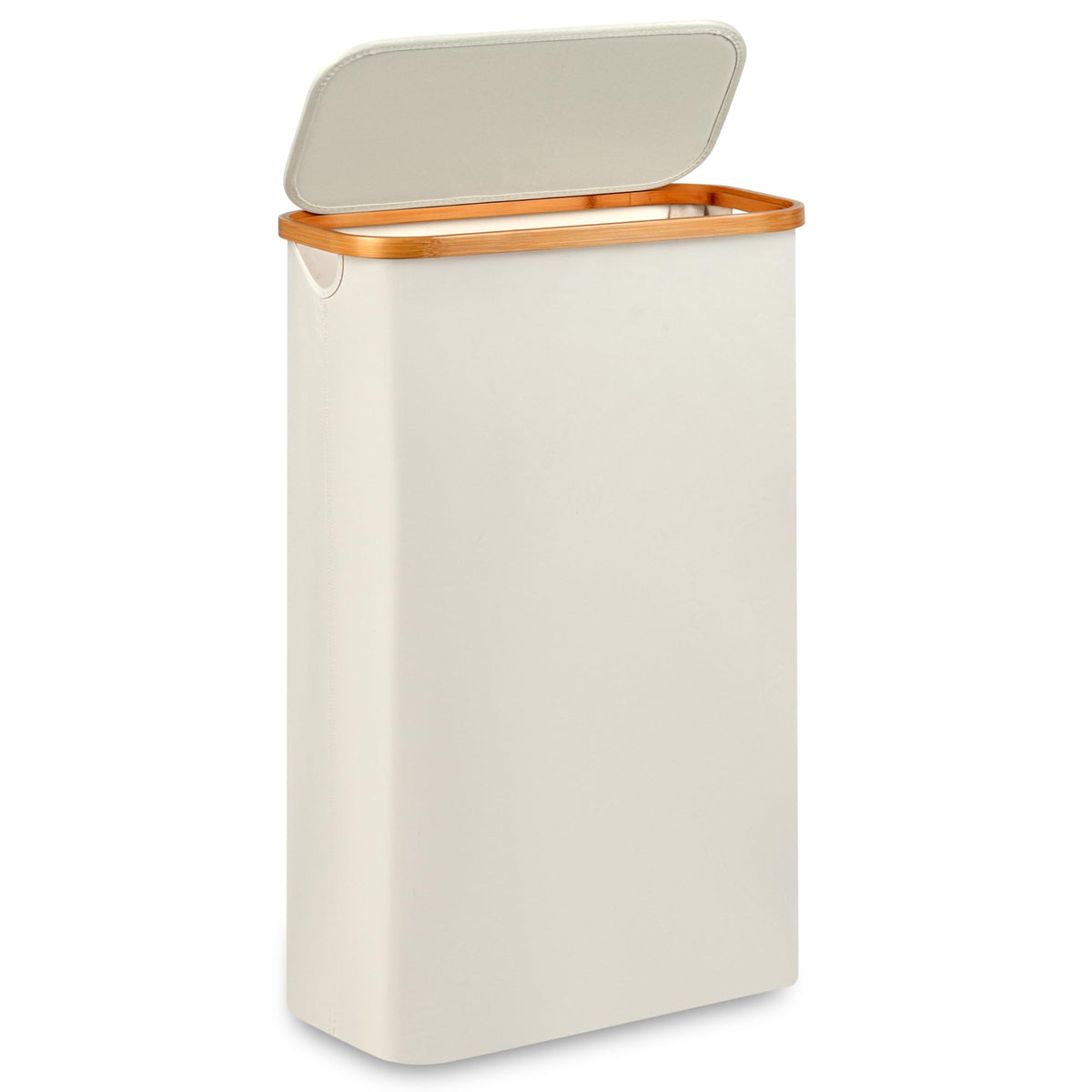 Slim Laundry Hamper,Narrow laundry Hamper with Lid,60L Hamper for Laundry,Dirty Cloth Hamper with Bamboo Handle for