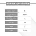 White Stretch Wrap, 12 Pack, 5 Inch, 1000 Feet/Roll