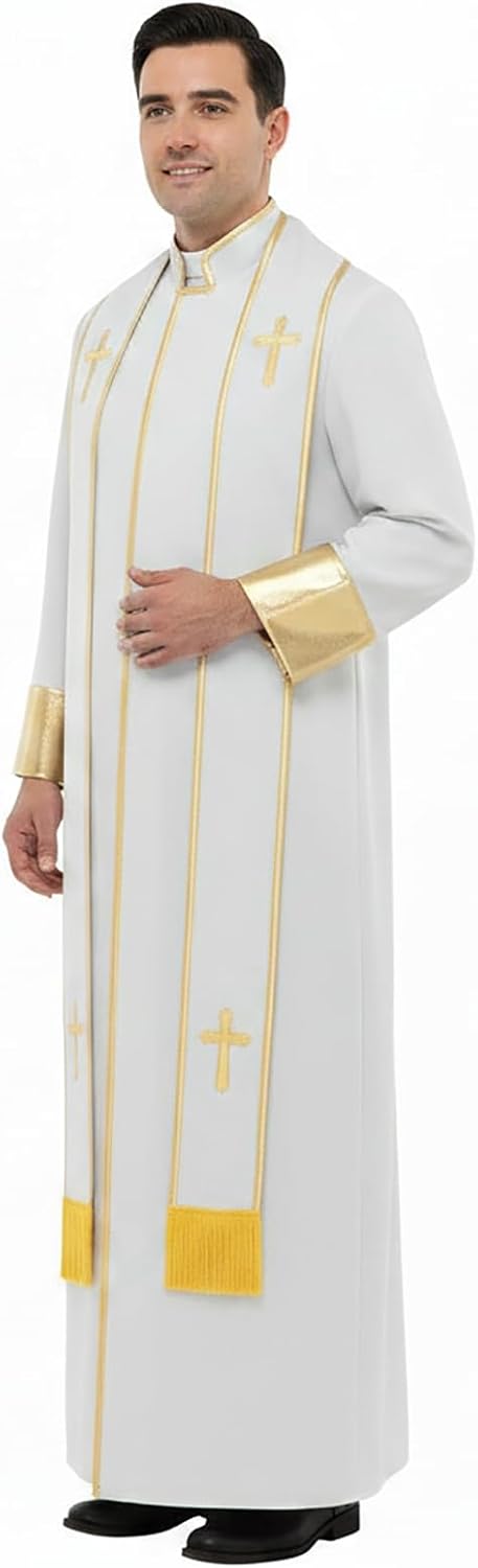 Clergy Cassock Robe for Men Pulpit Pastor Vestment with Stole for Church Minister Events