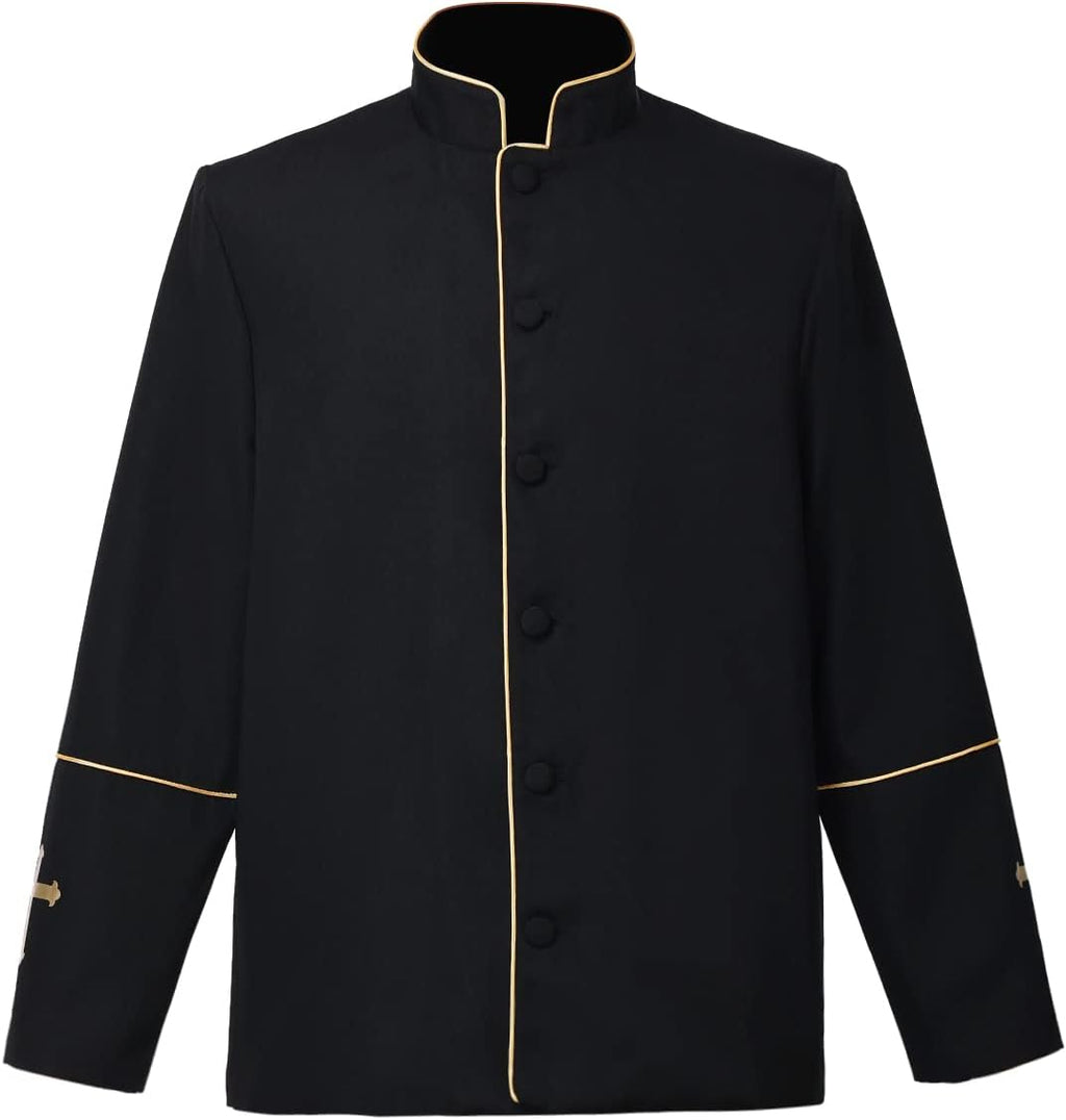Mens Clergy Coat Church Priest Robe Vestment Stand Up Collar Button Down Top Outwear for Pastor