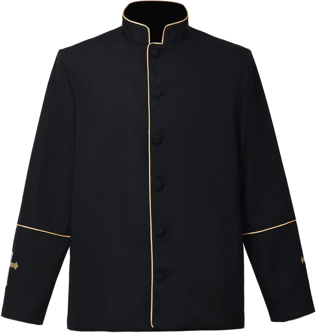 Mens Clergy Coat Church Priest Robe Vestment Stand Up Collar Button Down Top Outwear for Pastor