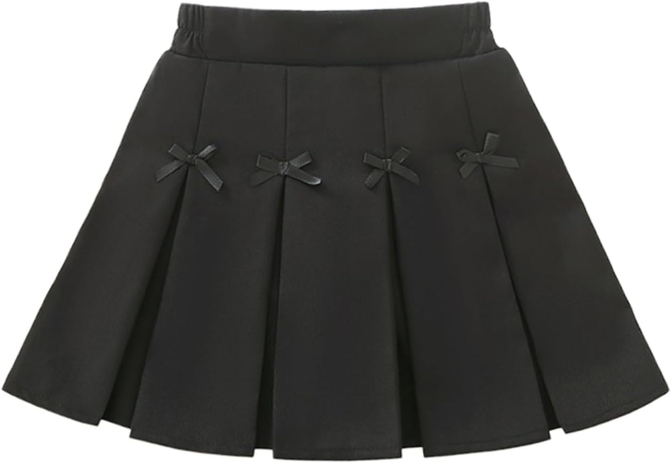 Uniform Skirts for Girls Cute Kids Bow Pleated Skirt Elastic High Waist A-Line Tennis Goft Skort Tween Clothes 3-14Y