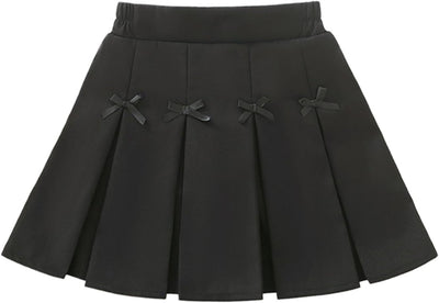 Uniform Skirts for Girls Cute Kids Bow Pleated Skirt Elastic High Waist A-Line Tennis Goft Skort Tween Clothes 3-14Y