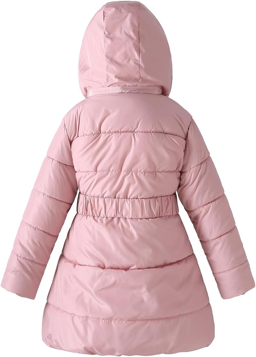 Girl Winter Dress Coats Hooded Fleece Jacket Kid Padded Heavy Parka | Elasticized Waist Belt; Warm Quilted Thick