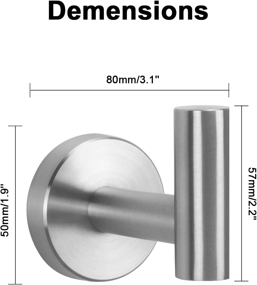 Bath Towel Hooks- SUS 304 Stainless Steel Robe Hook Holder, Heavy Duty Coat Hook for Bathroom Livingroom Hotel