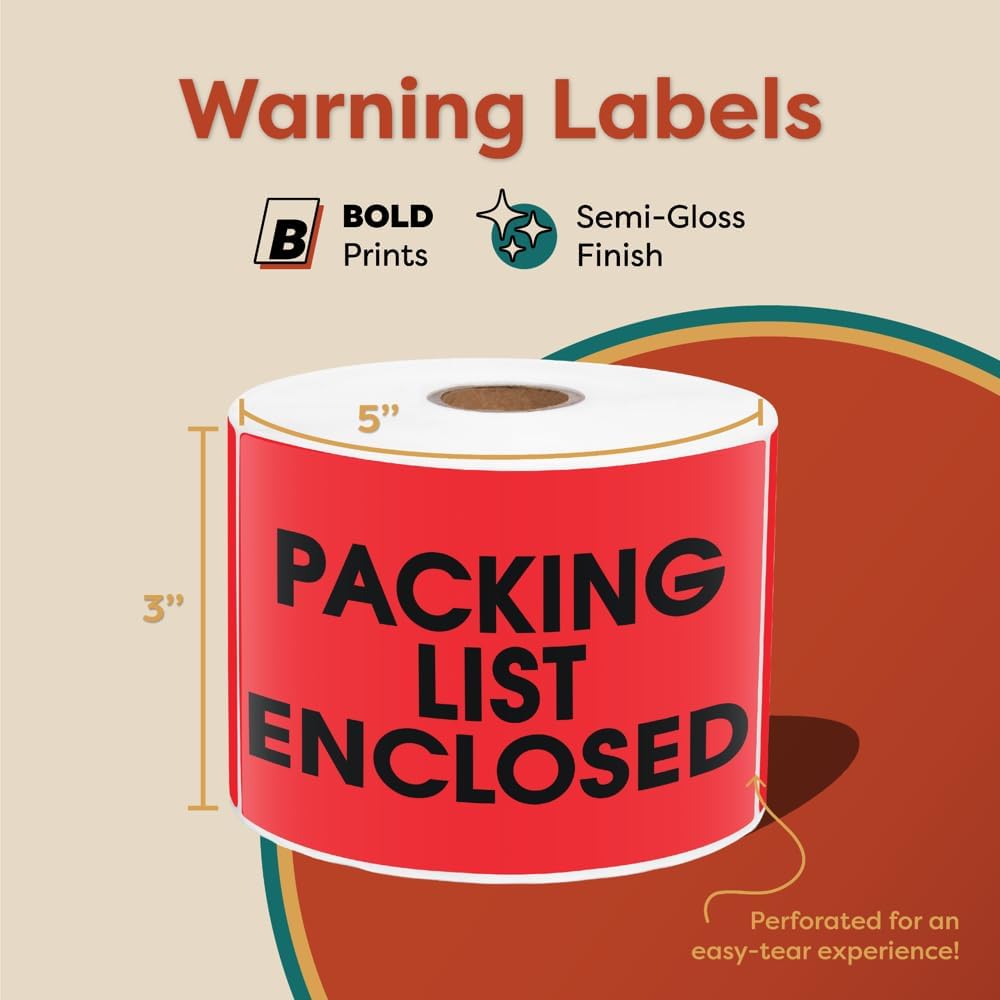 3" X 5" Packing List Enclosed Shipping Stickers (500 Stickers, 1 Roll)
