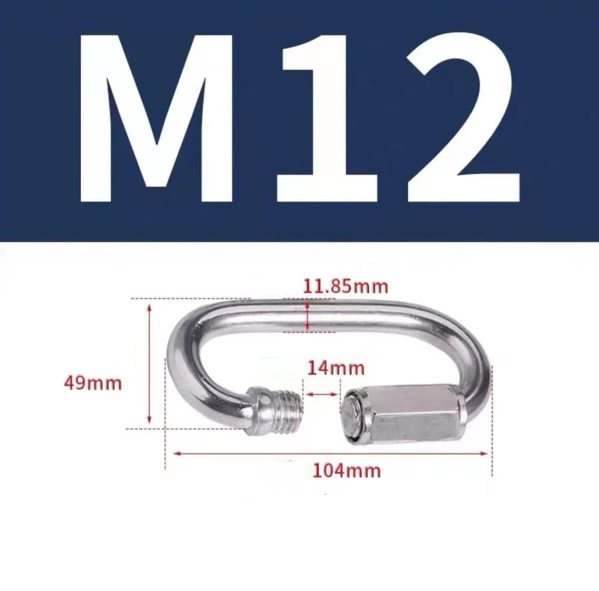 M12 Quick Links,4.2 Inch Galvanized Steel Chain Connector,2500 LBS,2‑Pack