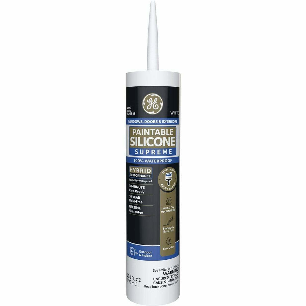 Supreme Paintable Silicone Caulk for Window & Door, White, 9.5 fl oz Cartridge, 1 Pack - 100% Waterproof Silicone