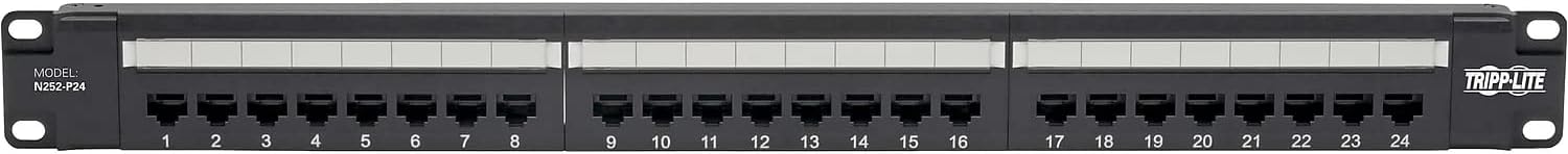 Eaton Tripp Lite Cat6 24-Port PoE+ Patch Panel, RJ45 Ethernet, 1U Rackmount, EIA/TIA 568A/B Wiring Standards for 110