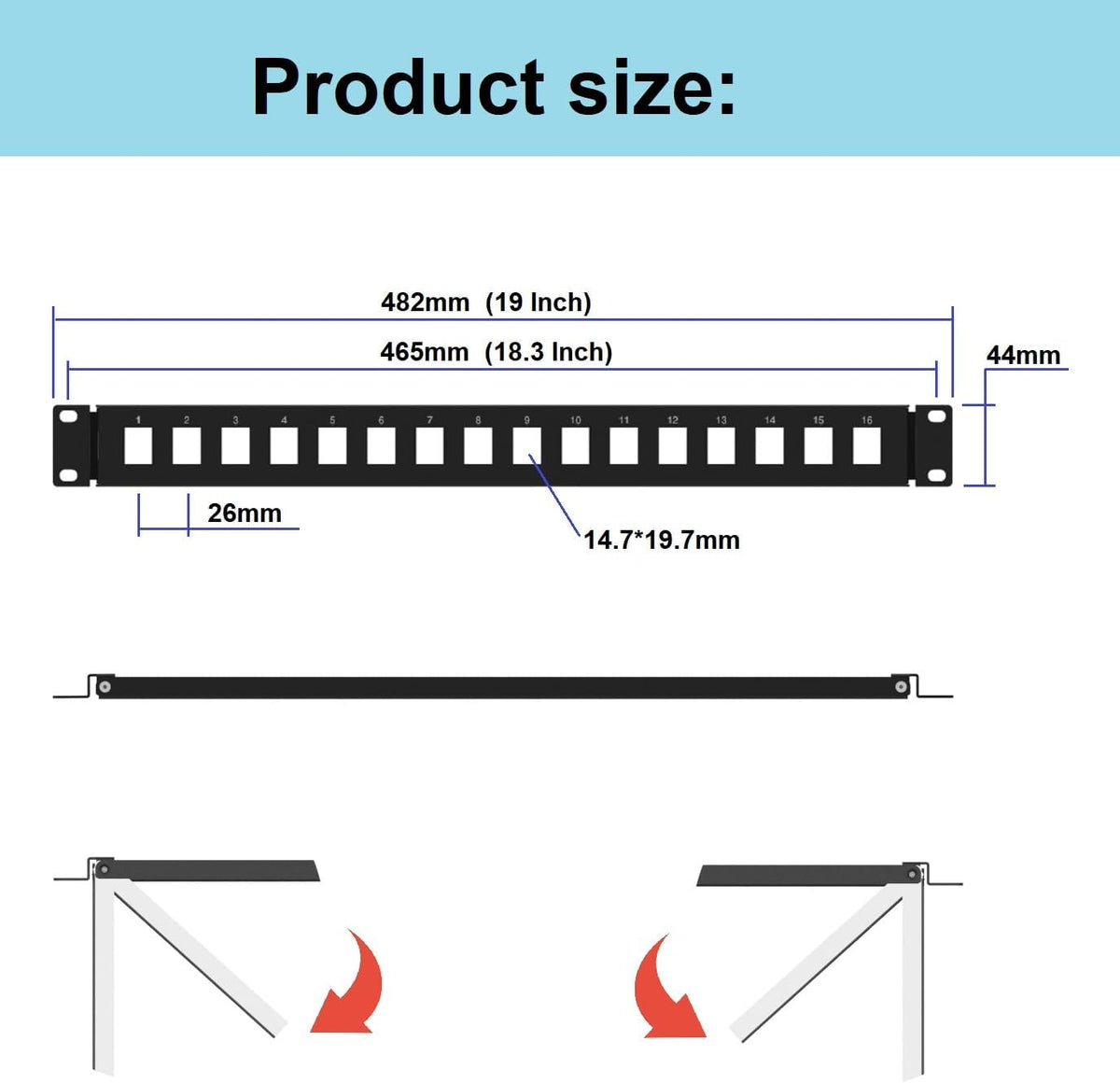 1U Hinged 16 Port Blank Keystone Patch Panel, Steel