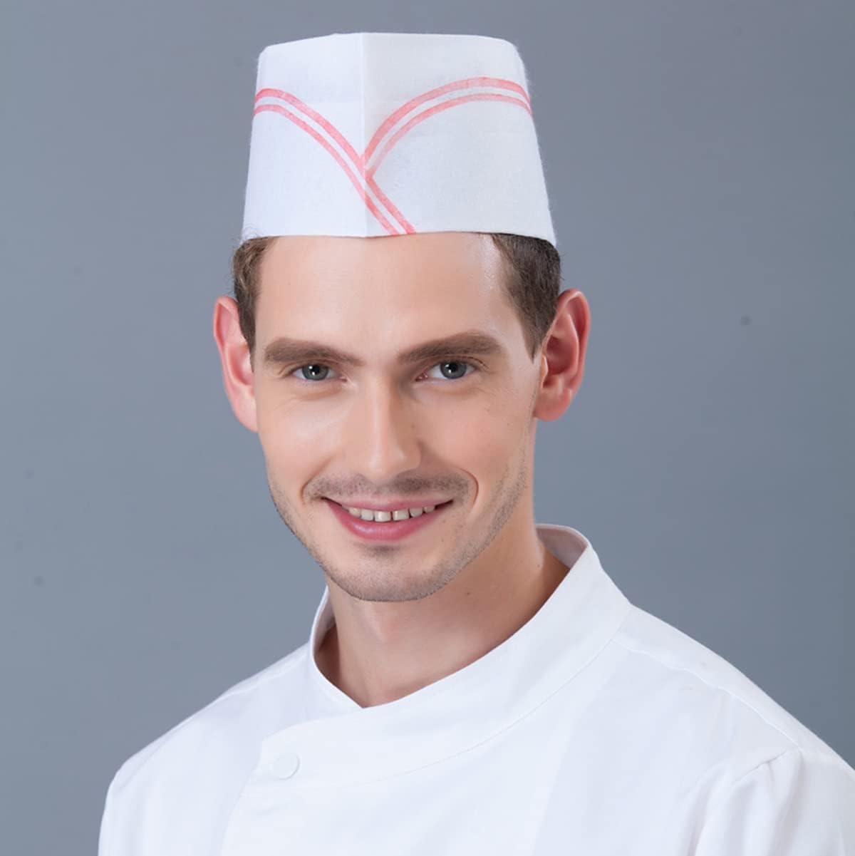 Disposable Chef Hats Non-Woven Paper Fiber Boat Cap Adjustable Restaurant Kitchen Caps Bulk Set