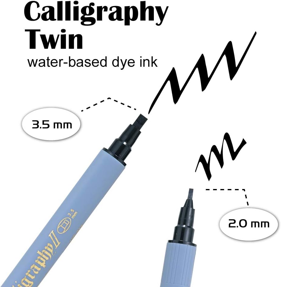 ZIG Calligraphy Marker Pens, 12 Colors set, 2mm & 3.5mm Dual Tip Markers, for Writing & Hand Lettering, for