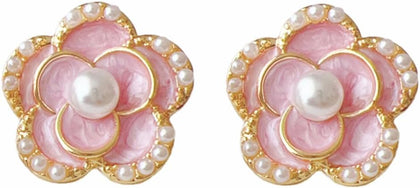 Channel V Vintage Black Rose Earrings 925 Silver Stud for Women White Pink Flower Small Pearl Earring for Birthday