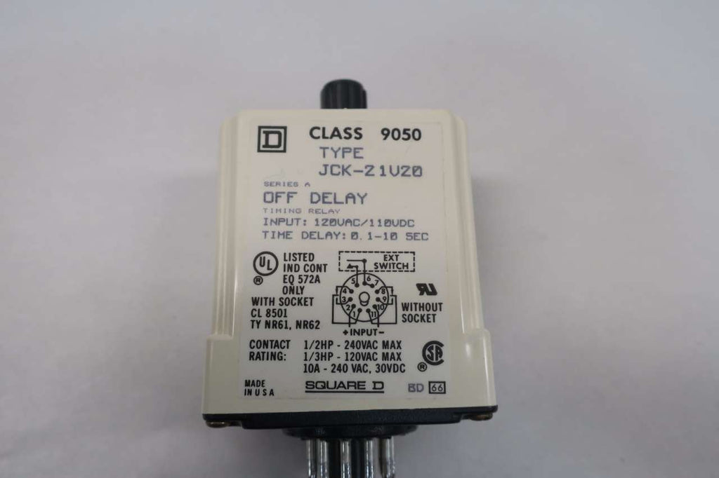 NEW SQUARE D 9050JCK21V20 SOLID STATE RELAY 120V-AC/110V-DC 0.1-10SEC D536895