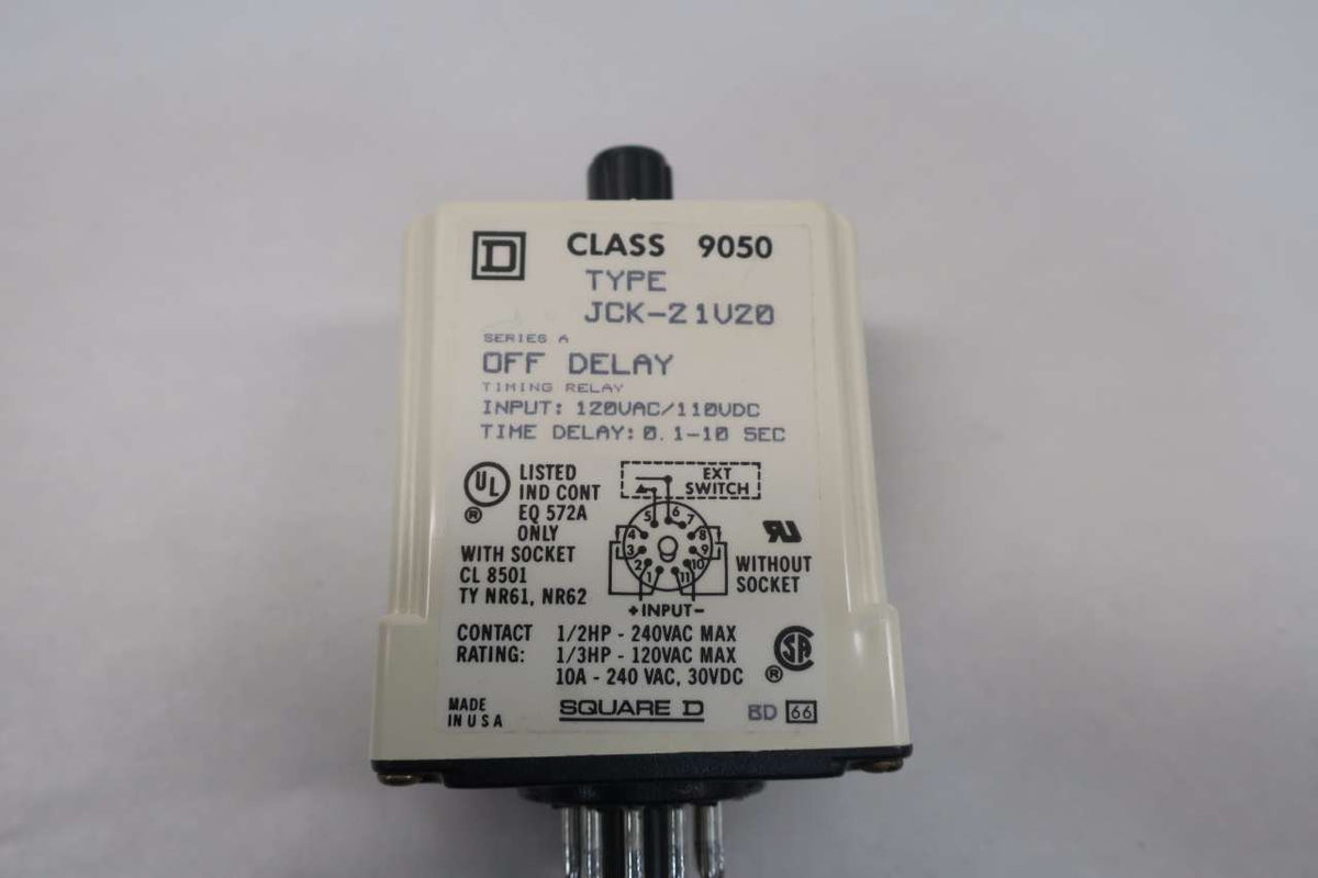NEW SQUARE D 9050JCK21V20 SOLID STATE RELAY 120V-AC/110V-DC 0.1-10SEC D536895