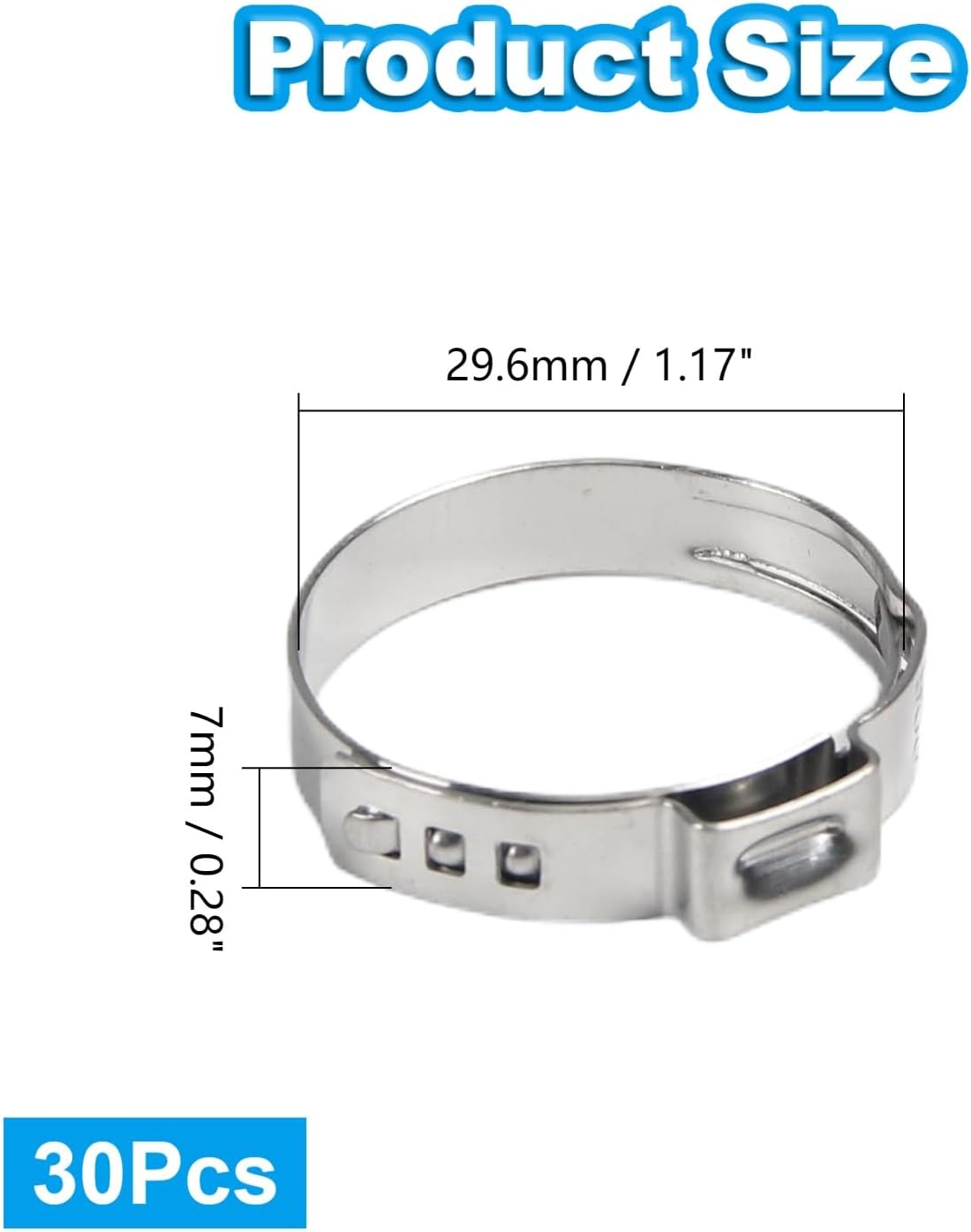 30Pcs 26.4mm-29.6mm (1") Single Ear Hose Clamps PEX Crimp Rings
