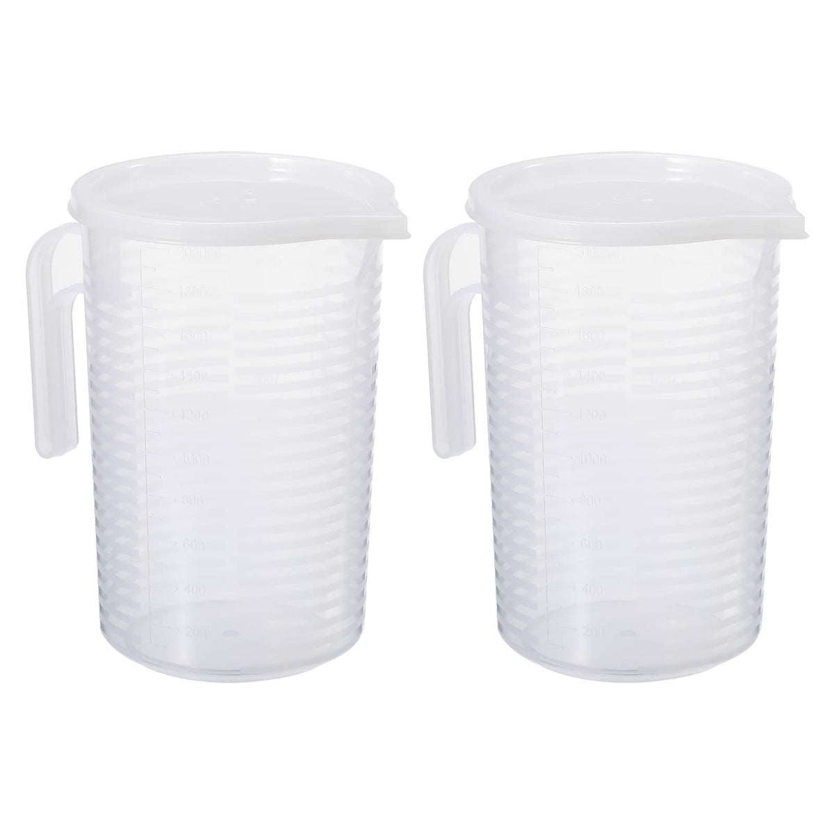 Graduated Beaker, 2 Pack 2000ml PP Plastic Liquid Measuring Cup Double Sided Graduations with Handle Lid and Spout