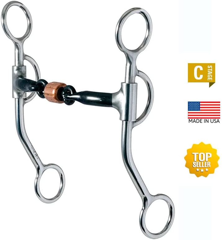 776 All Around Curb Bit for Horse - 3-Piece Sweet Iron Snaffle with Copper Roller - Stage C