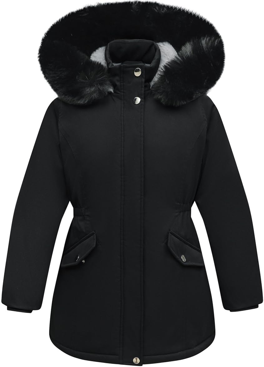 Girls Long Waterproof Winter Coat Kids Warm Hooded Parka | Waterproof puffer keeps girls dry. Fleece-lined.