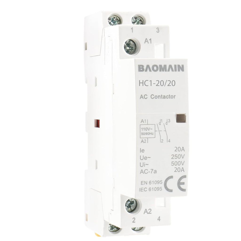 BAOMAIN 110V AC 2-Pole 20A Modular Contactor, 2NO, DIN Rail Mount