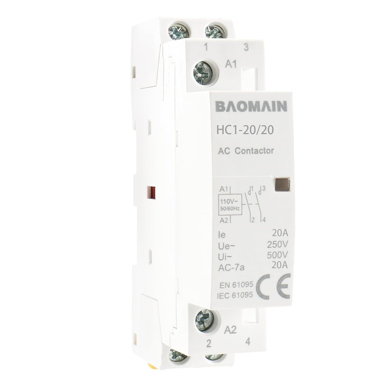 BAOMAIN 110V AC 2-Pole 20A Modular Contactor, 2NO, DIN Rail Mount