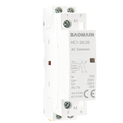 BAOMAIN 110V AC 2-Pole 20A Modular Contactor, 2NO, DIN Rail Mount