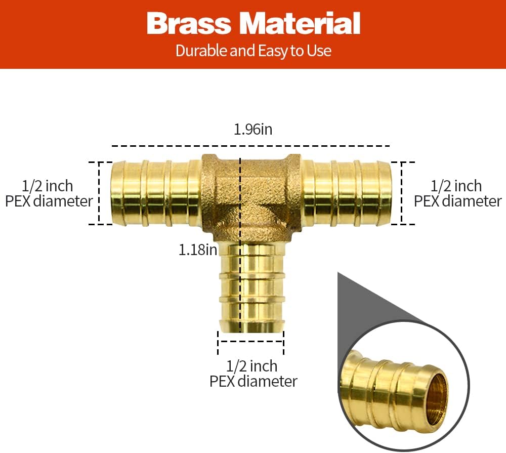 25 Pack 1/2" PEX Fittings, PEX Tee Fittings, Brass PEX Fittings