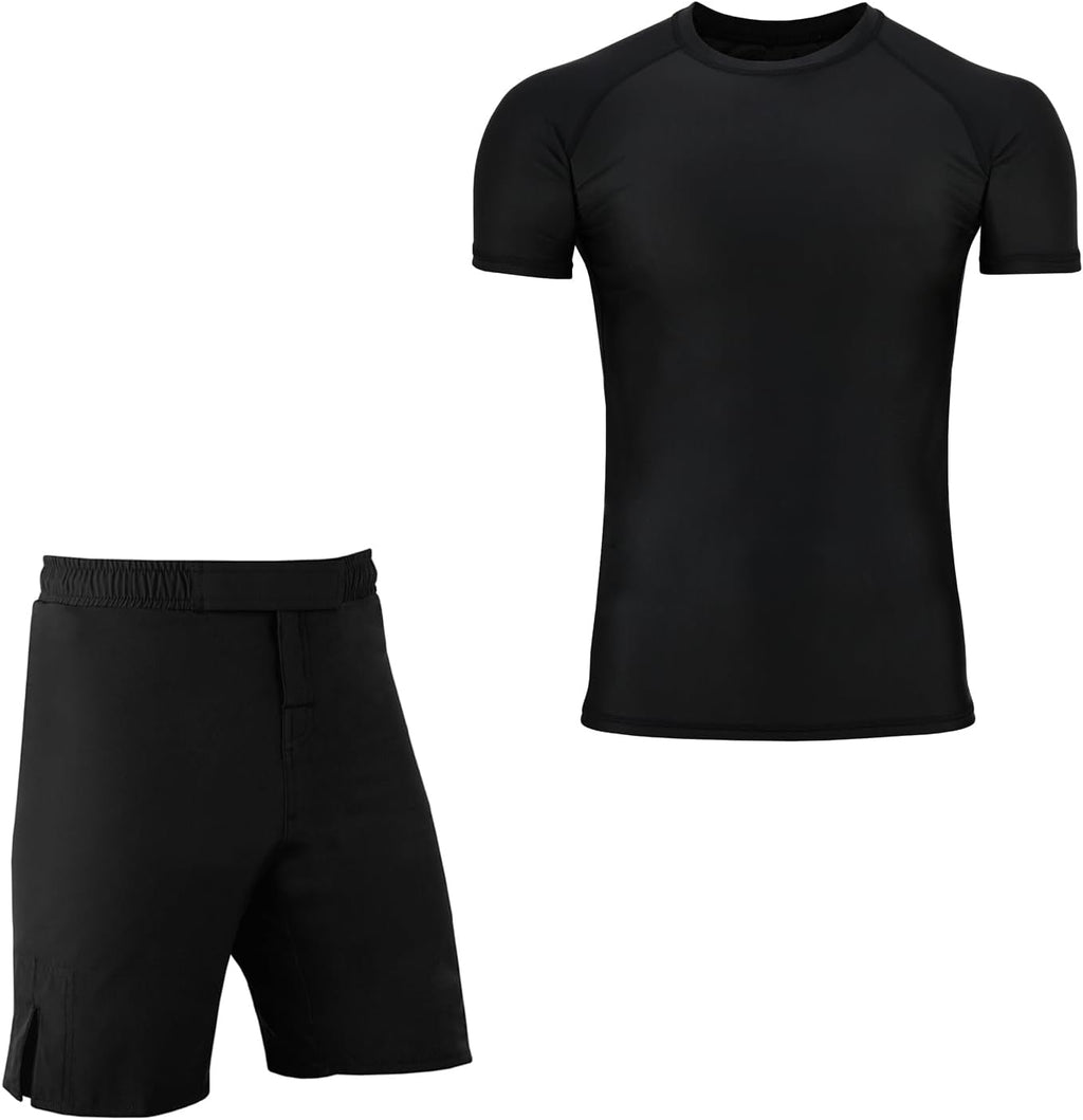 MMA Rash Guard & BJJ Shorts Set Kids Fight Training Grappling Wear Jiu Jitsu Gi Trunks Outfit Set