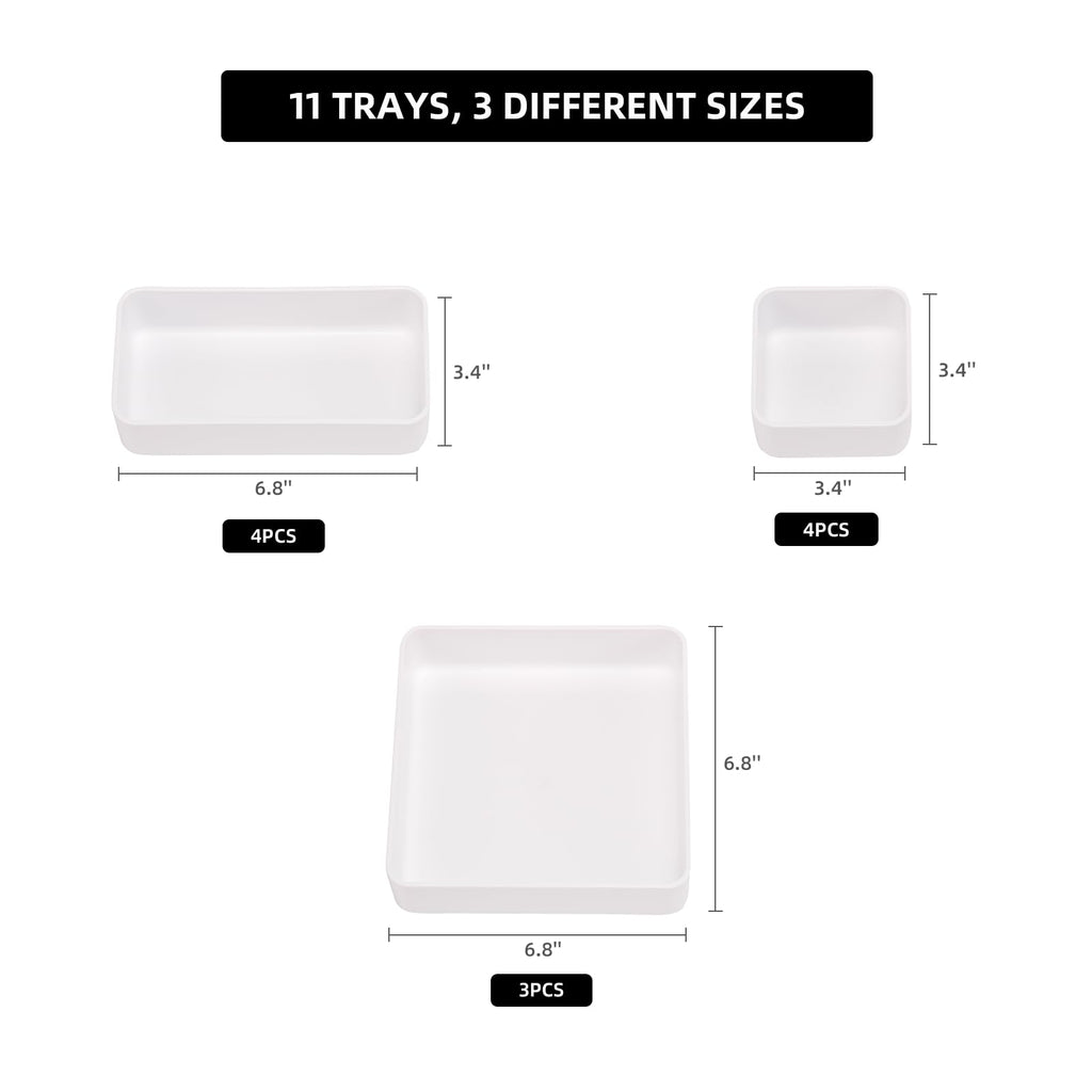 11-Piece Stackable Drawer Organizer Set, Multi-size Desk Drawer Organizer Trays Vanity Storage Bins for Storing