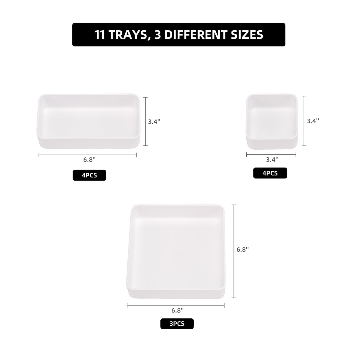 11-Piece Stackable Drawer Organizer Set, Multi-size Desk Drawer Organizer Trays Vanity Storage Bins for Storing