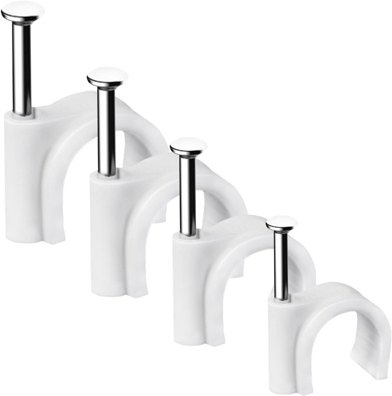 Cable Clips, 400 Pcs, 4mm 6mm 8mm 10mm, Wire Wall Clips with Steel Nails, Ethernet Cable Clips, Cable Tacks Coax