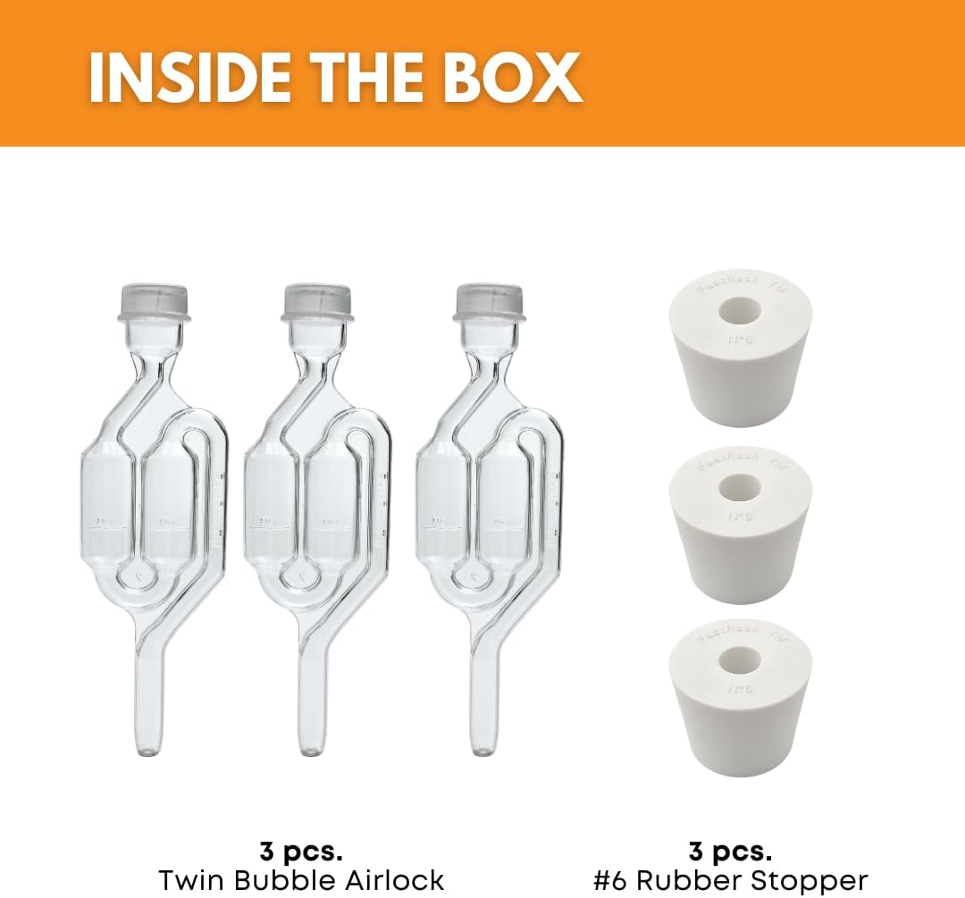 Airlocks for Fermenting (Set of 3) | Bubble Airlock for Wine Making and Beer Making | BPA-Free S-Shaped | Used for