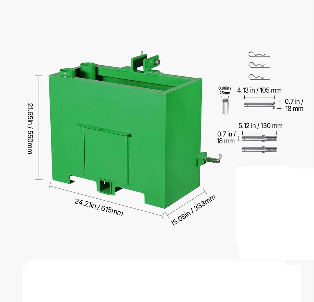 Green Ballast Box 3 Point Category 1 Tractor Quick Tach Hitch Counterweight | Category 1, Quick Tach Hitch, 3 Point