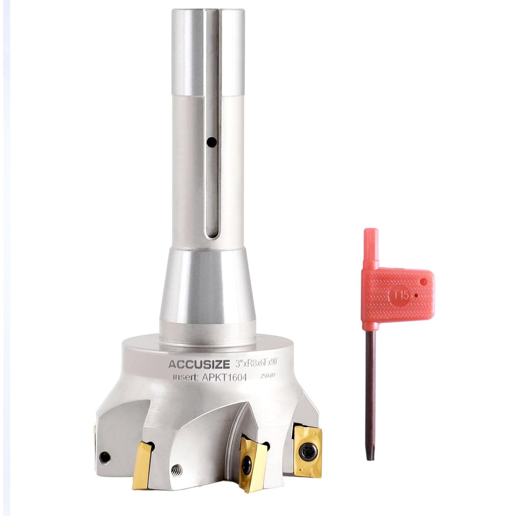 Accusize 90 Degree Indexable End Mill, 3in Cut Dia, R8 Shank, 0028-6908