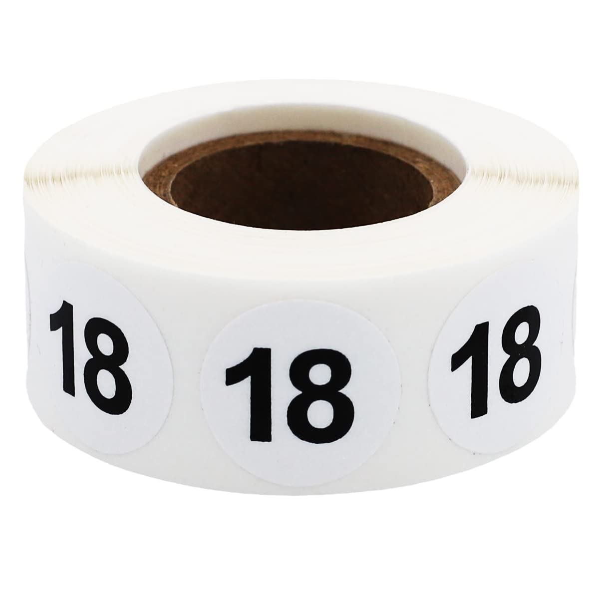 White with Black Number 18 Circle Dot Stickers, 3/4 Inch Round, 500 Labels on a Roll