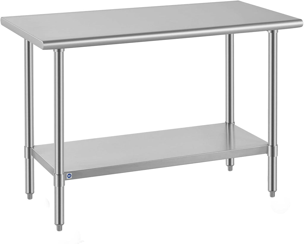 All Stainless Steel Table for Perp & Work 24x48 Inch,Commercial Heavy Duty Workbench with Stainless Legs & Adjustable