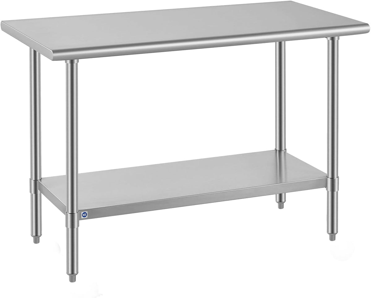 All Stainless Steel Table for Perp & Work 24x48 Inch,Commercial Heavy Duty Workbench with Stainless Legs & Adjustable