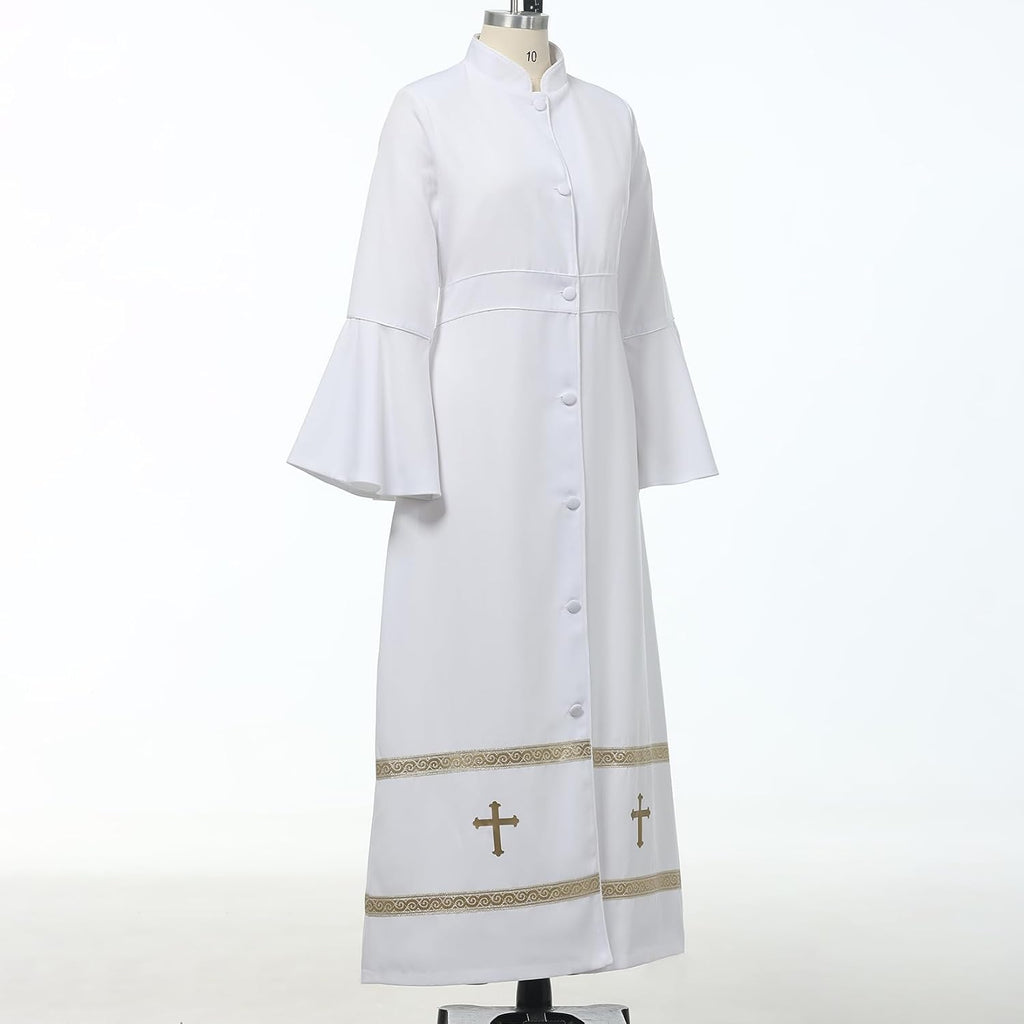 Church Clergy Dress Choir Robe for Women Flared Sleeves Button Mass Vestments