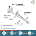 38C Double Edge Safety Razor - Bright Chrome, Extra Large Barber Pole Grip Brass Handle, Made in Germany