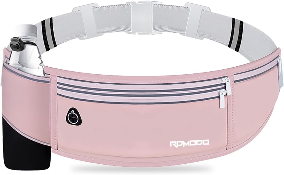 Hydration Waist Pack for Women Men for Running Outdoor, Pink | Slim Running Belt with Water Bottle Holder, 4 Pocket