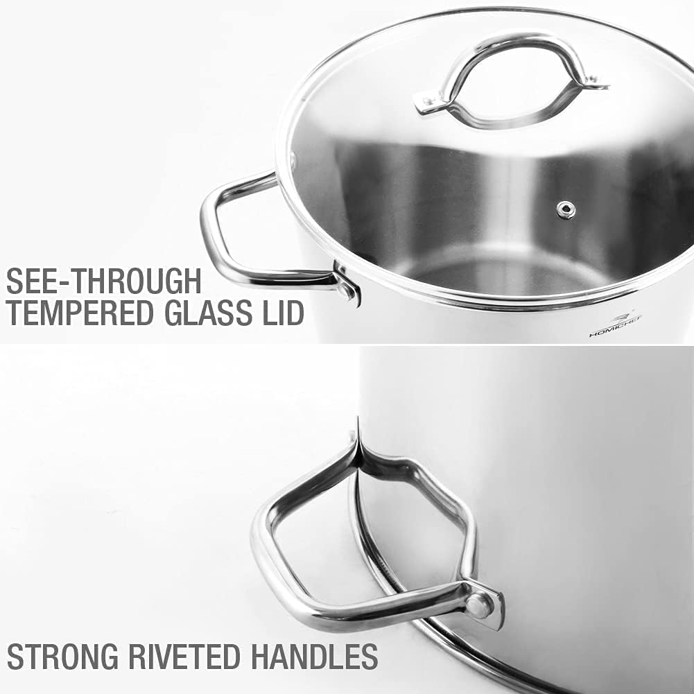 Commercial Grade LARGE STOCK POT 20 Quart With Lid - Nickel Free Stainless Steel Cookware - Healthy Polished