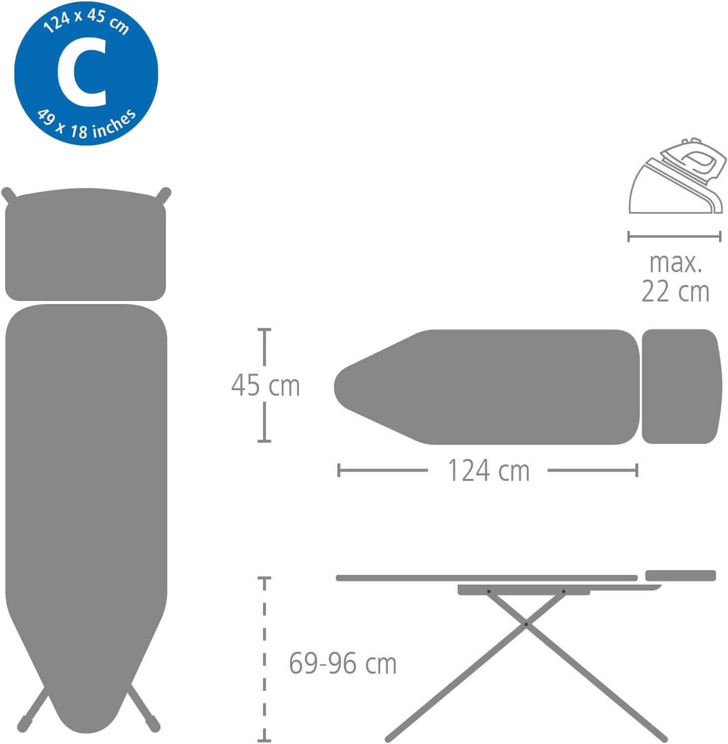 Replacement Ironing Board Cover | All-in-One Set | Fits XL Comfort Board (Size C) | Fairtrade Metalized Cover | 100%