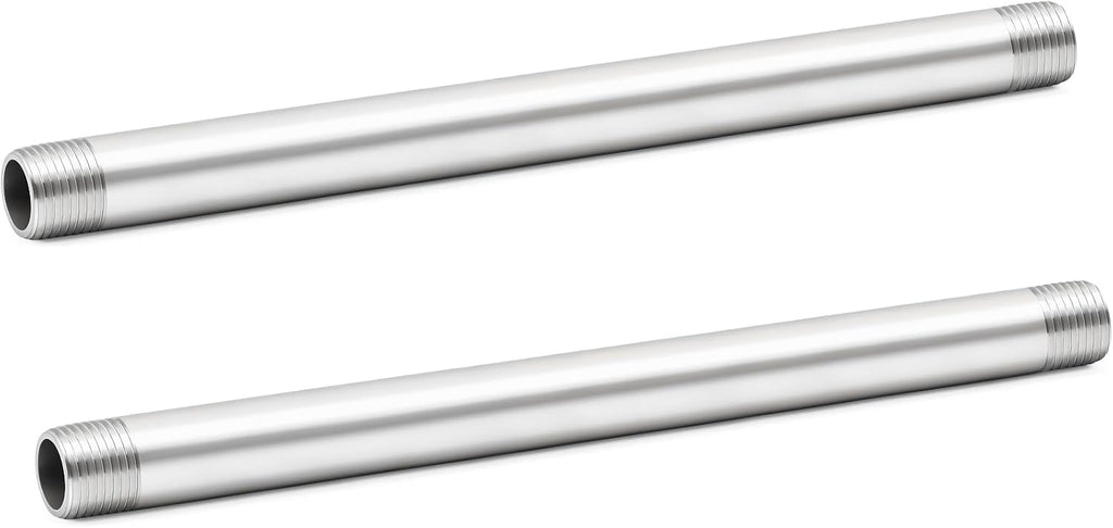 ChillWaves 304 Stainless Steel Pipe Fitting, Nipple Cast Pipe 1/2" NPT Male x 1/2" NPT Male Thread 10" Length(250MM)(2-PACK)