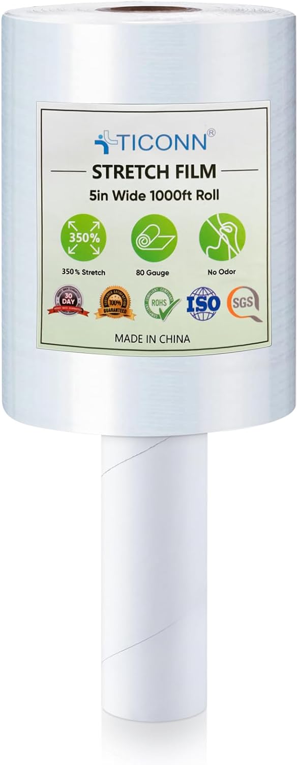 Stretch Wrap Stretch Film Roll, 1000ft Industrial Strength 5 inch Wide Clear Plastic Wrap with Handles for Pallet