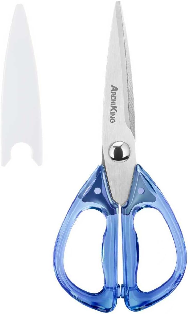 8.0inch Kitchen Shears, Sharp Stainless Steel Meat & Poultry Scissors, Transparent Blue Acrylic Handle, All Purpose