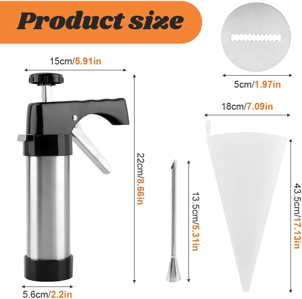 3-in-1 Churro Maker Kit, Stainless Steel Cookie Press Gun