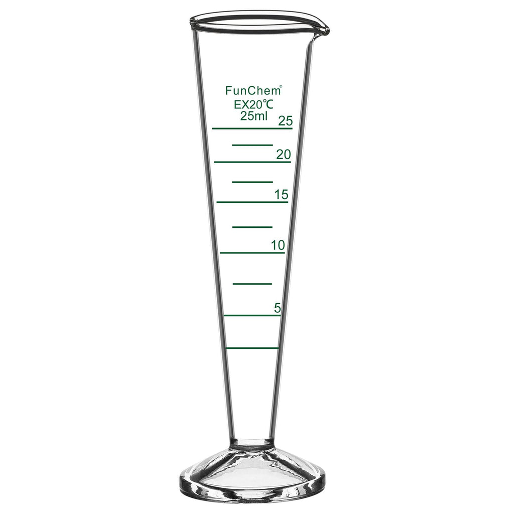 Conical Graduated Cylinder 25ml, Borosilicate Glass with Clear Scale & Wide Mouth for Accurate Laboratory Measuring