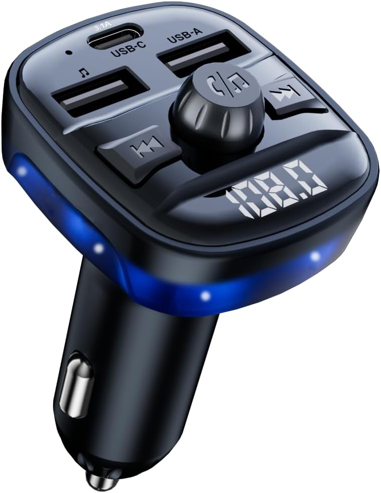 Bluetooth 5.3 Car Adapter Charger, Wireless FM Bluetooth Transmitter | Fast Charge Wireless Radio FM Transmitter with