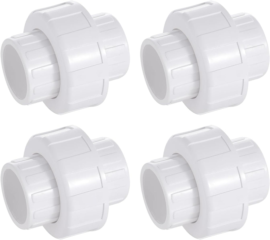 1" PVC Union Pipe Fitting, 1" PVC Slip Union Coupling Adapter (Socket x Socket) Schedule 40, EPDM O-Ring, White，4 Pack