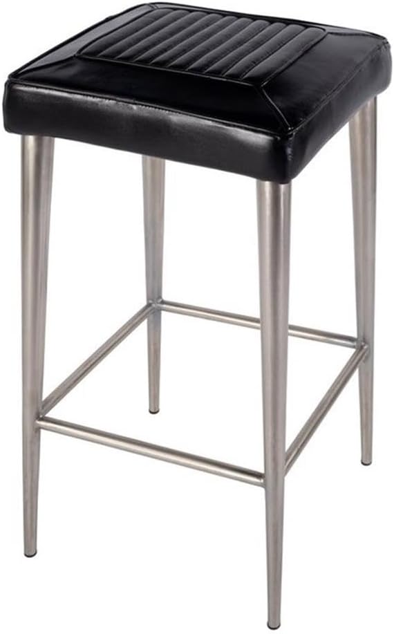 Set of 3 32" H Leather and Metal Square Backless Bar Stools -Black
